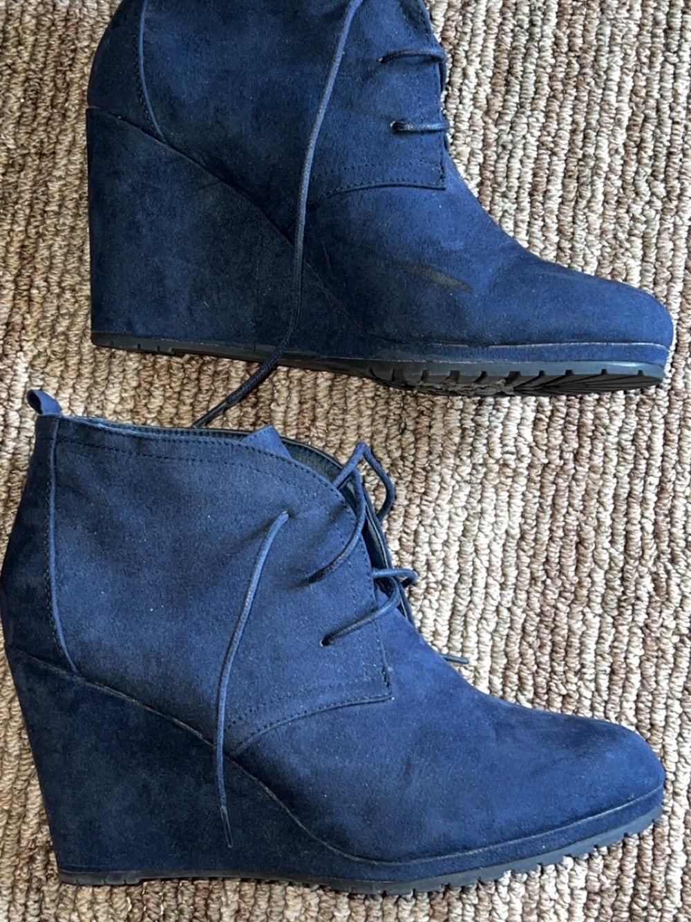 Primark Navy Suede Lace-Up Wedge Ankle Boots